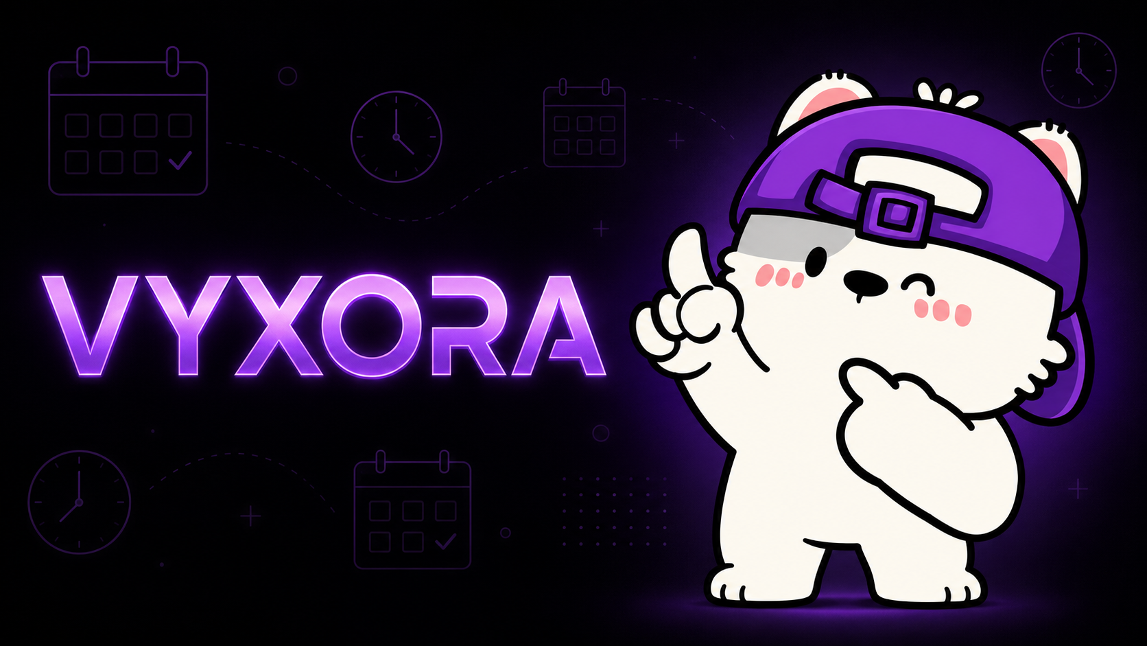 Mascote VyXora apresentando a plataforma de agendamentos